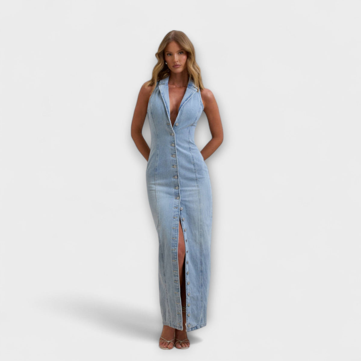 Lacey - Vestido Maxí de Mezclilla Lavado Medio