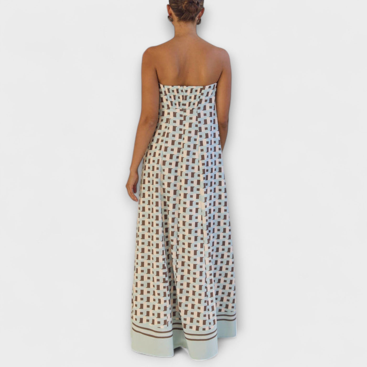 Hasel - Vestido Maxi Off-Shoulder Geométrico Único