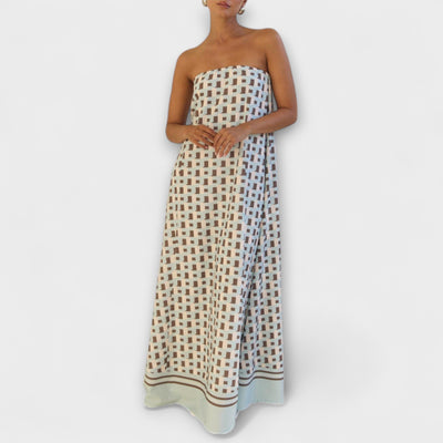 Hasel - Vestido Maxi Off-Shoulder Geométrico Único