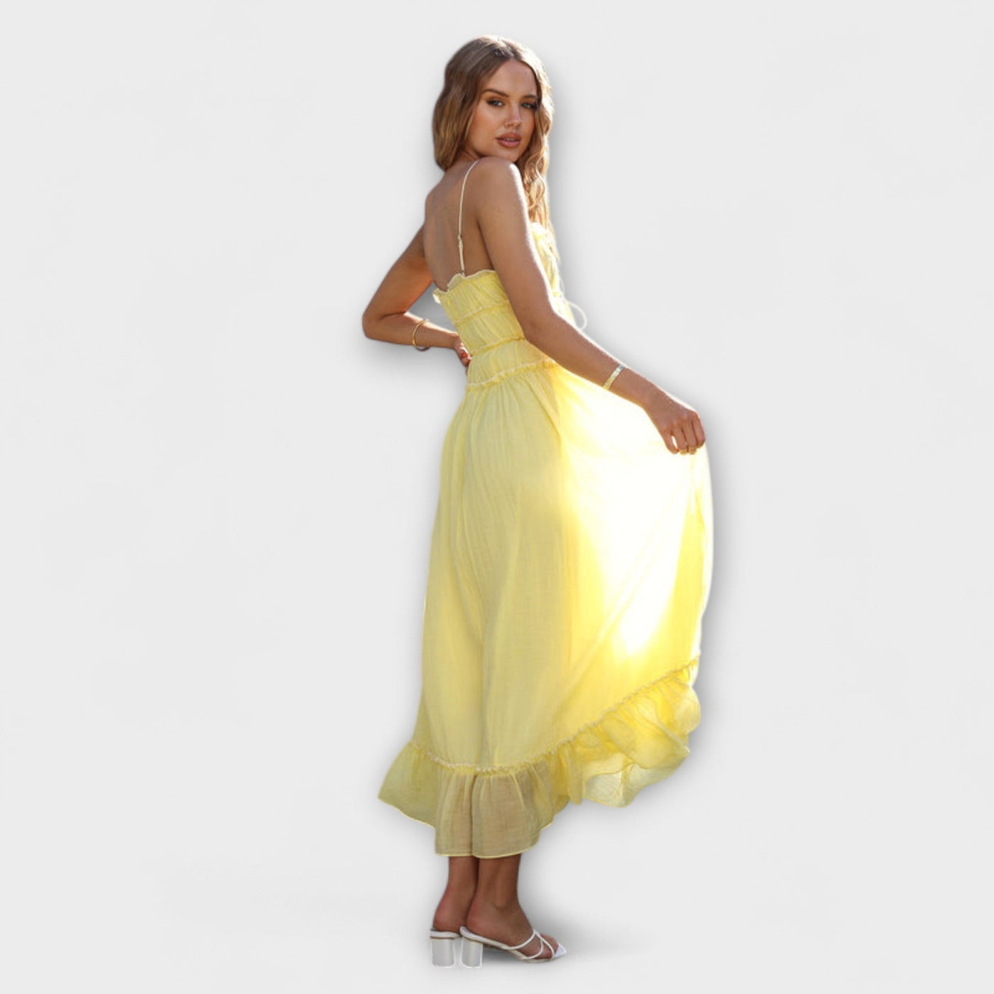 Celine - Vestido midi sin mangas con volantes