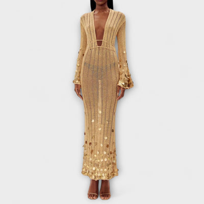 Kathleen - Vestido Maxi de Punto Dorado de Dolly