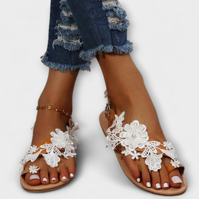 Boho - Sandalias cómodas con flores y tiras en el tobillo
