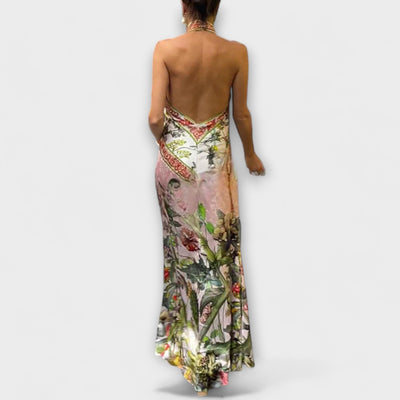 Ayla - Vestido Maxí Sin Mangas con Espalda Abierta de Flores