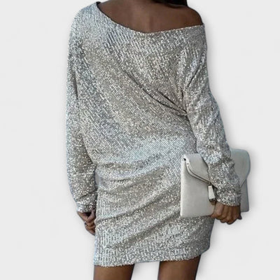 Vestido de fiesta con lentejuelas y contraste