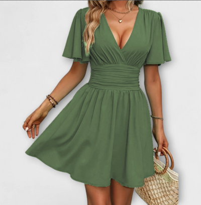 Winslet - Vestido con cintura fruncida y escote en V