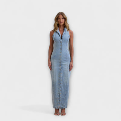 Lacey - Vestido Maxí de Mezclilla Lavado Medio
