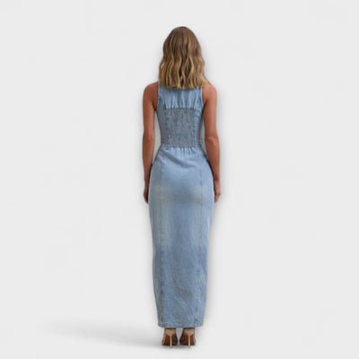 Lacey - Vestido Maxí de Mezclilla Lavado Medio