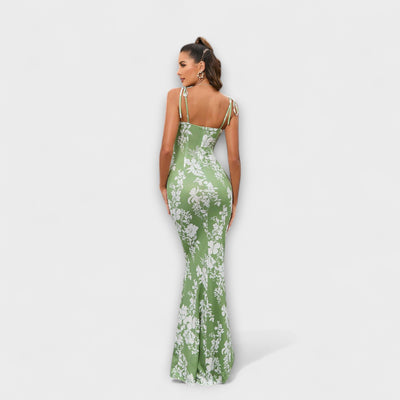Thalia - Vestido de Prom con Estampado Floral y Tirantes Atados
