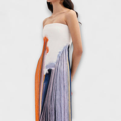 Verano - Vestido de color bloque elegante con flecos de moda