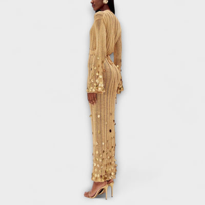 Kathleen - Vestido Maxi de Punto Dorado de Dolly