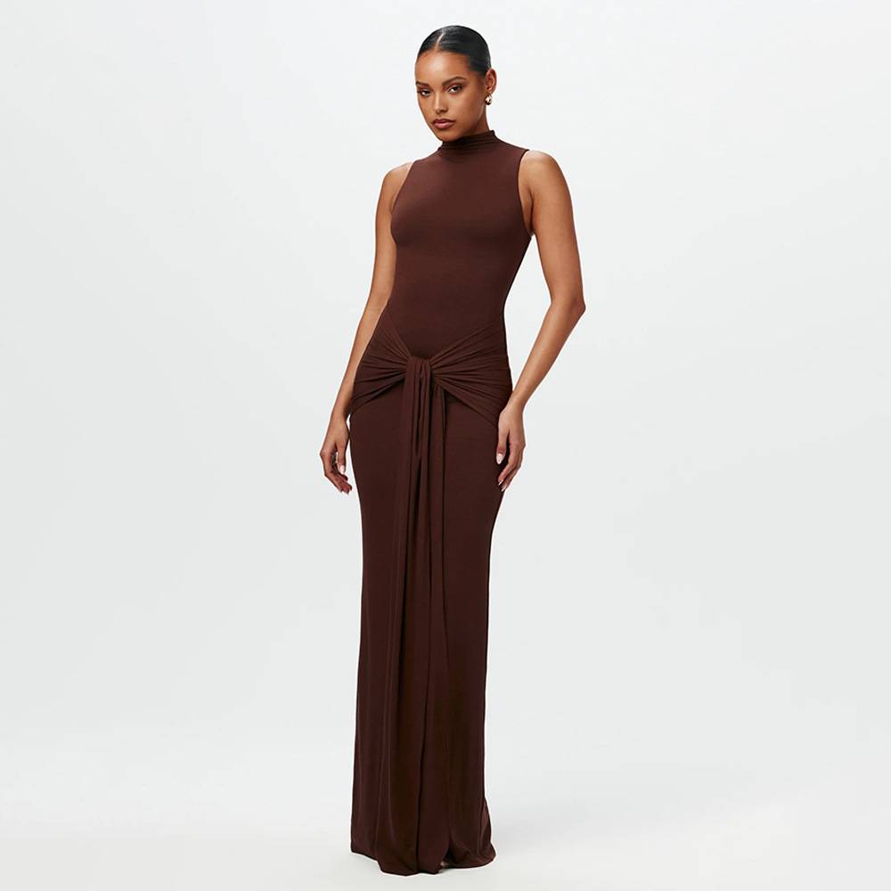 Calista - Elegante vestido maxi anudado de gasa
