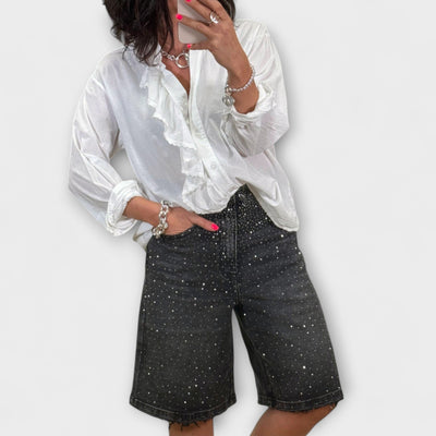 Amaris - Pantalones cortos tipo bermuda con adornos de strass