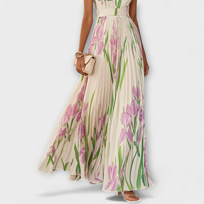 Vestido Maxi de Chifón Floral Doblado