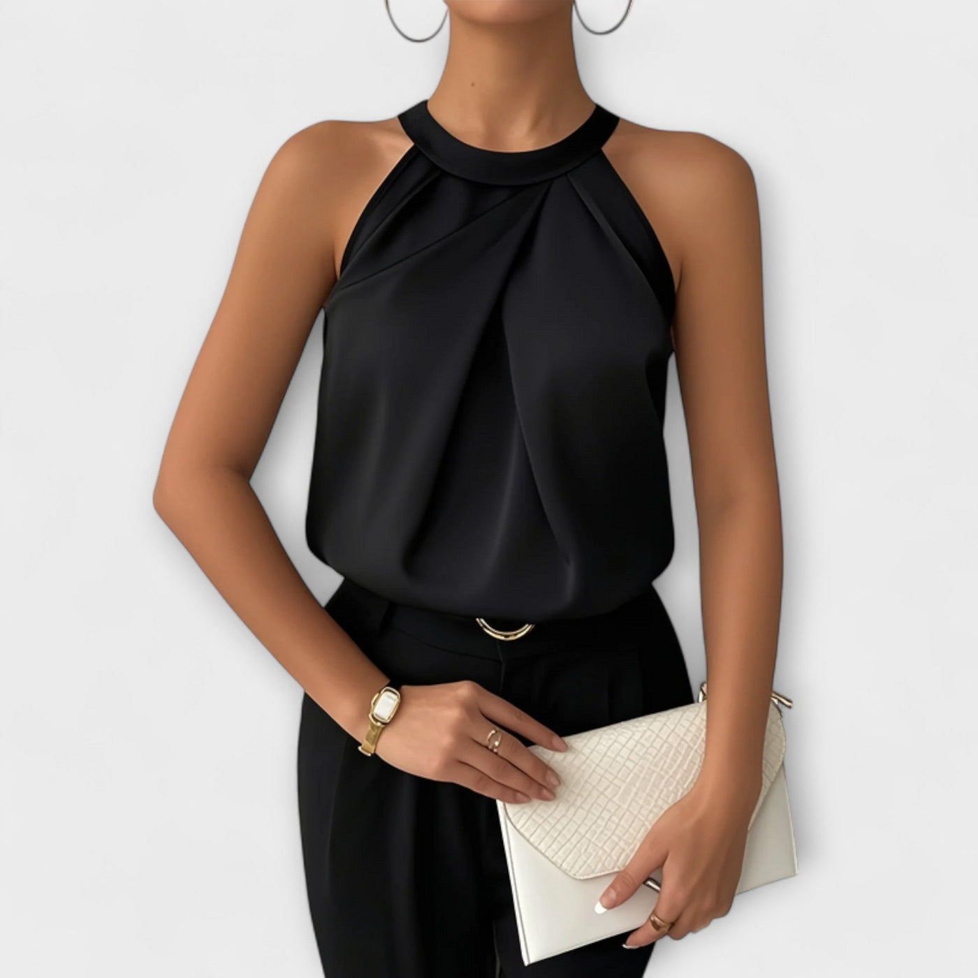 Skye - Elegante blusa de satén con diseño off-shoulder