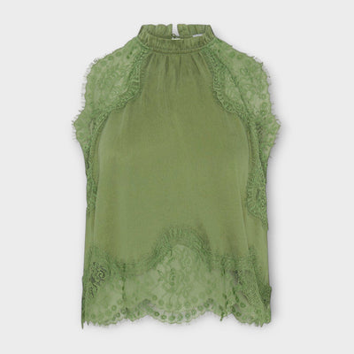 Kaia - Blusa de satén con encaje y escote plisado en conjunto