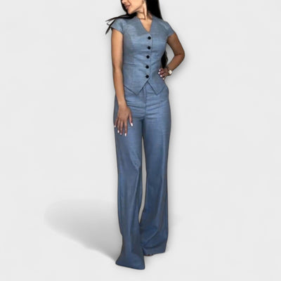 Ivy - Conjunto de top y pantalones con escote en V elegante