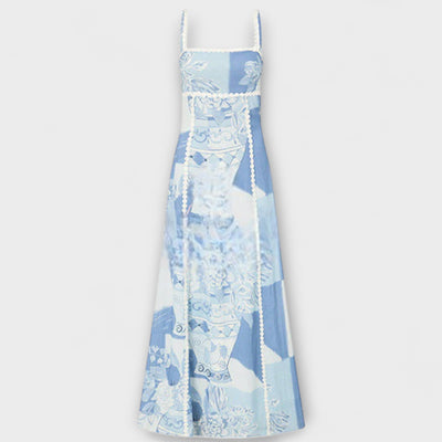 Terazza Ric Rac - Vestido Maxivolante de Lino