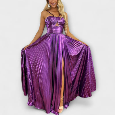 Maxivestido con tela metálica