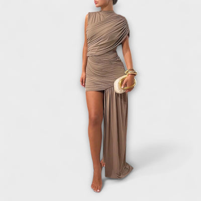 Lila - Vestido elegante y ajustado con escote redondo y plisados