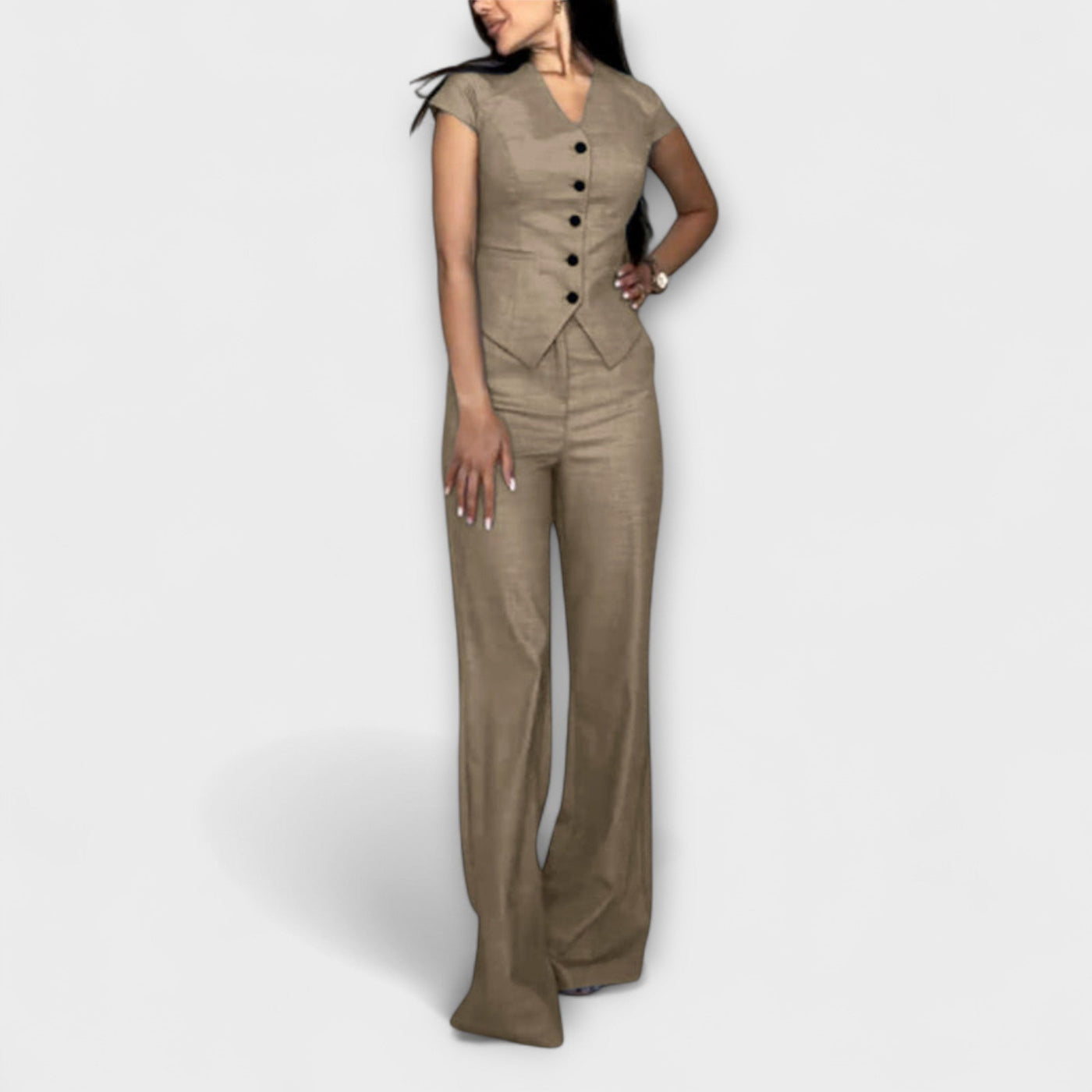 Ivy - Conjunto de top y pantalones con escote en V elegante