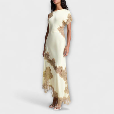 Margaret - Vestido largo con acentos de satén y encaje