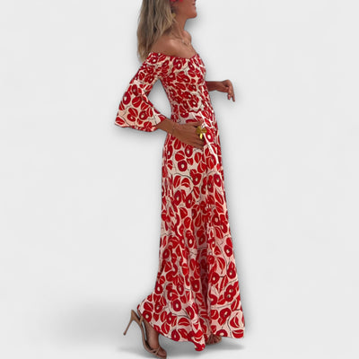 Bella - Vestido Off-Shoulder con Flores Marinas