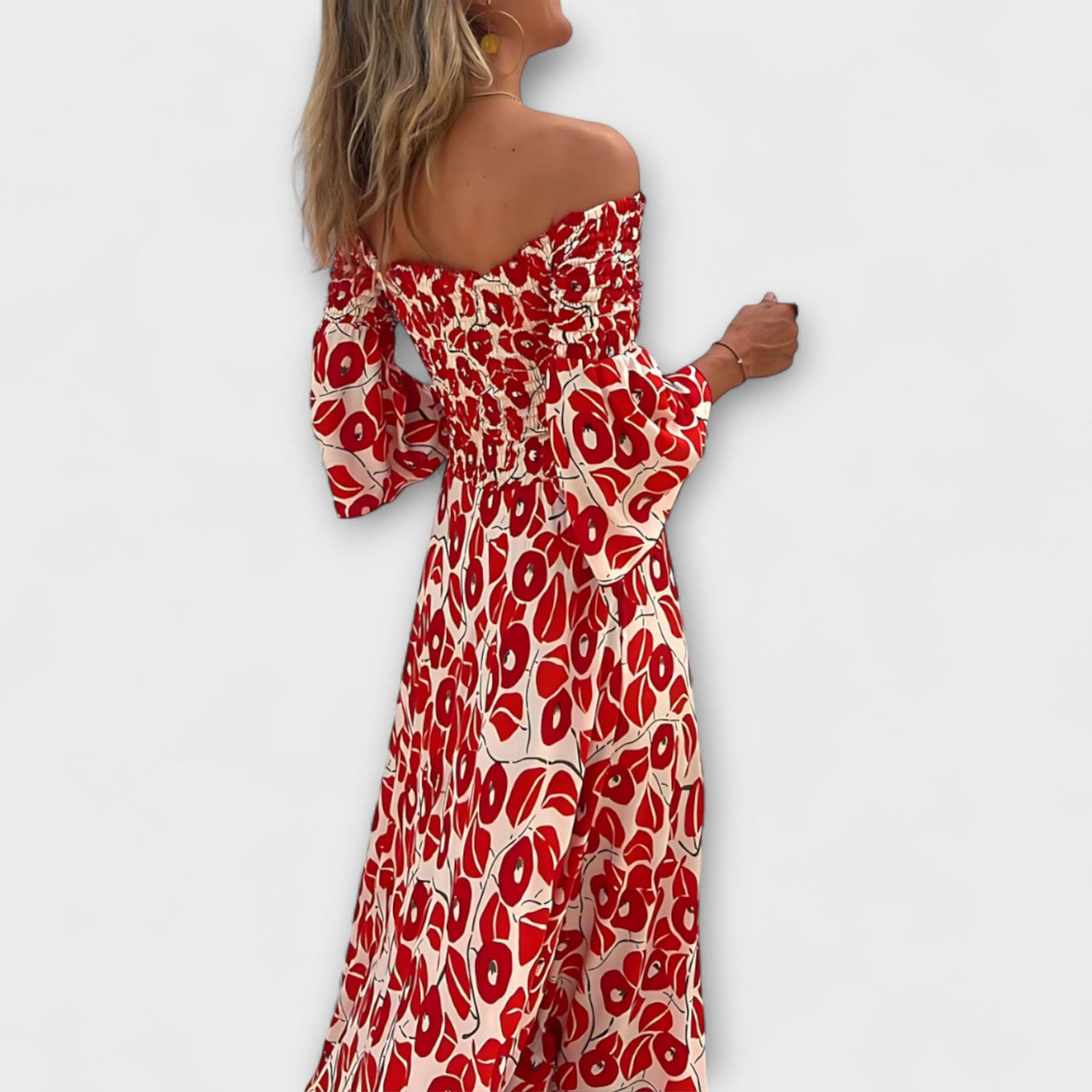 Bella - Vestido Off-Shoulder con Flores Marinas
