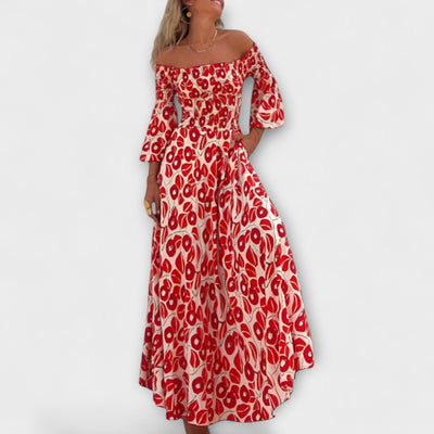 Bella - Vestido Off-Shoulder con Flores Marinas