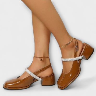 Celandra - Mary Janes con tiras brillantes y tacón bloque