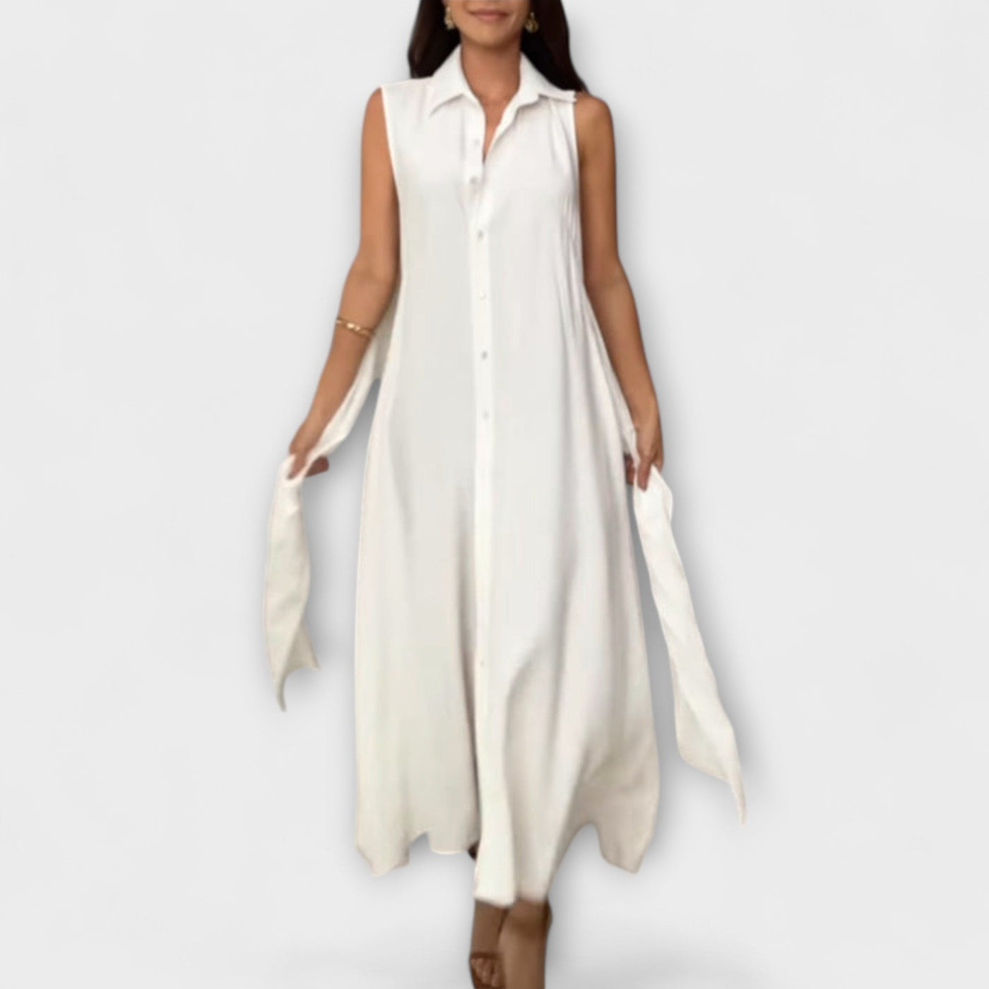 Mira - Vestido midi de una sola fila con detalle de lazo