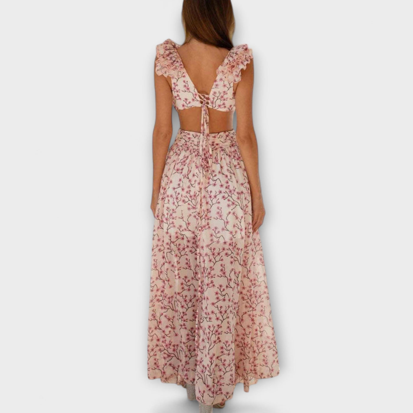 Elin - Vestido maxi con volantes y detalles cut-out