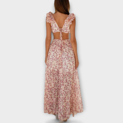 Elin - Vestido maxi con volantes y detalles cut-out
