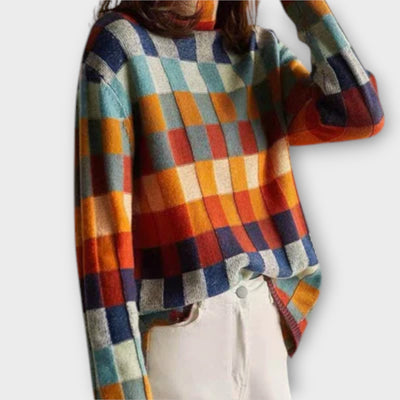 Erika - Suéter de Cuello Alto de Patchwork
