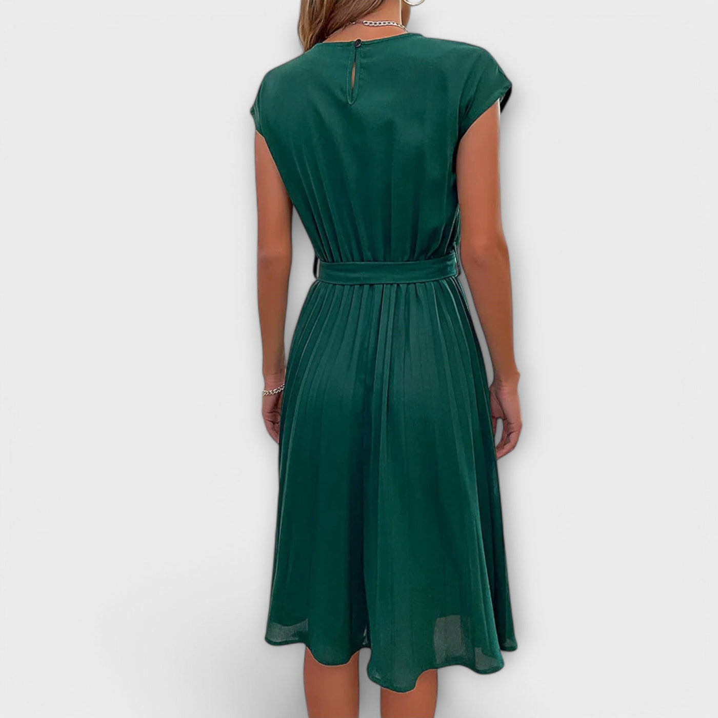 Claire - Vestido midi casual de manga corta y plisado