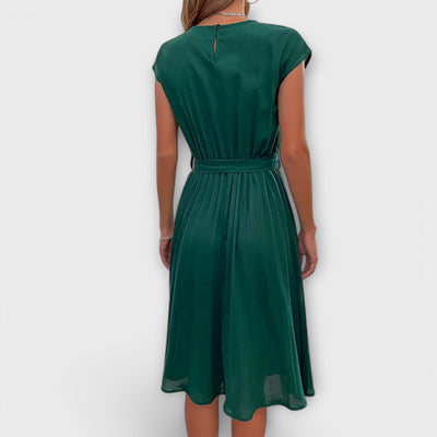 Claire - Vestido midi casual de manga corta y plisado