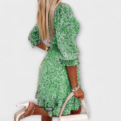 Vestido de mangas abullonadas con flores para damas