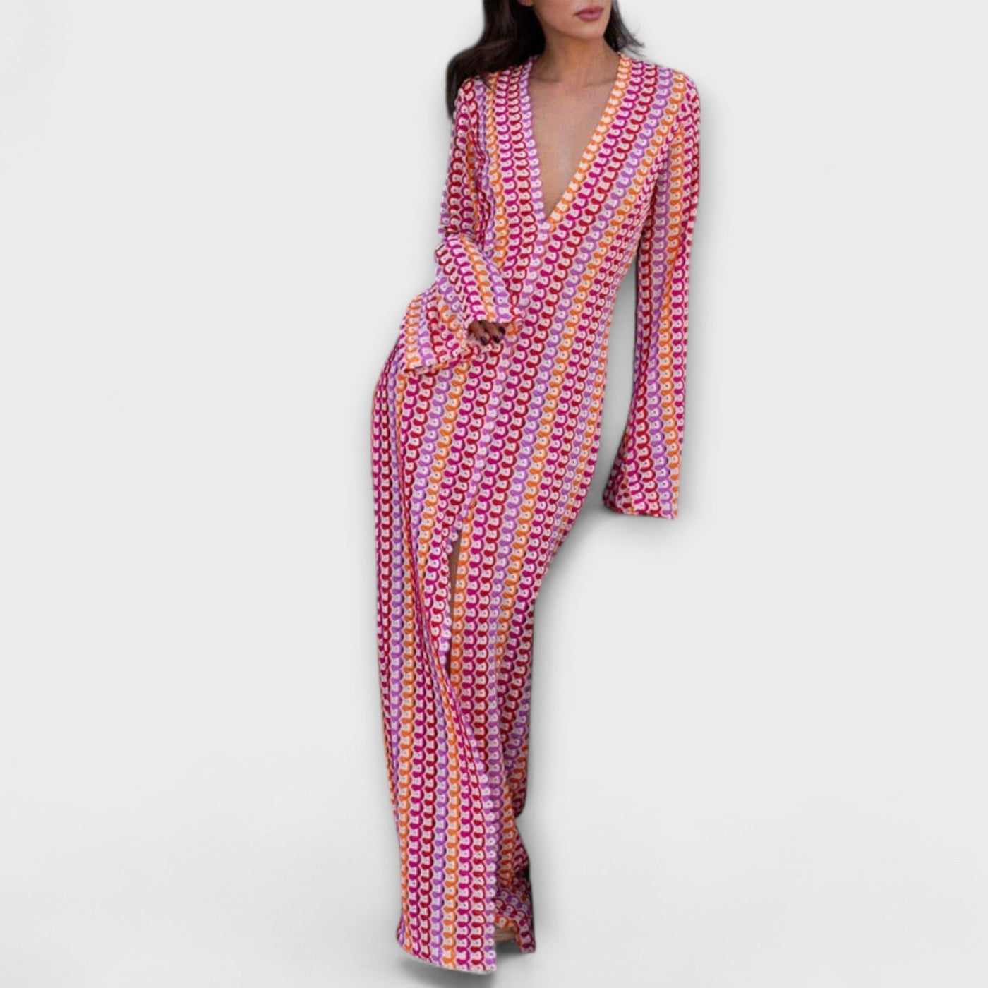 Elina – Vestido maxi con escote en V y estilo vacacional