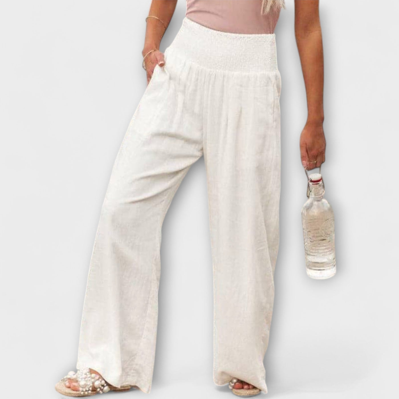 Thearya - Pantalones de lino anchos y casuales
