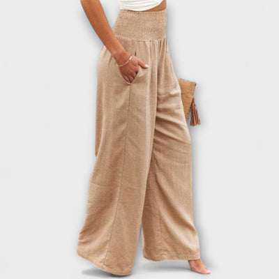 Thearya - Pantalones de lino anchos y casuales