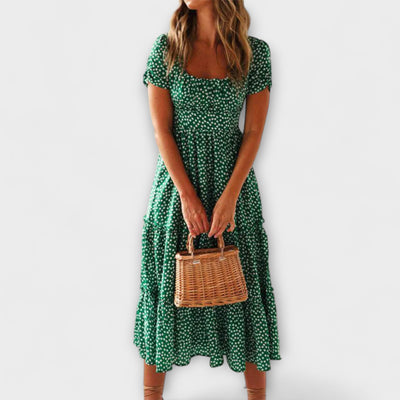 Vestido Maxicóctel Vintage con Manga Abullonada
