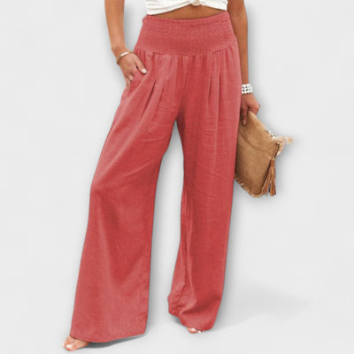 Thearya - Pantalones de lino anchos y casuales