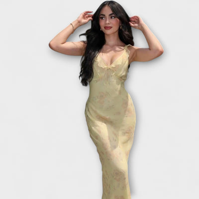 Vestido Maxi Con Escote en Plunge de Estampado Floral Criptográfico
