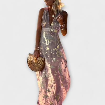 Vestido fluido con escote en V y detalles de lentejuelas
