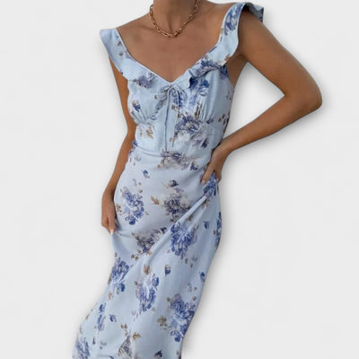 Vestido Maxi Con Escote en Plunge de Estampado Floral Criptográfico
