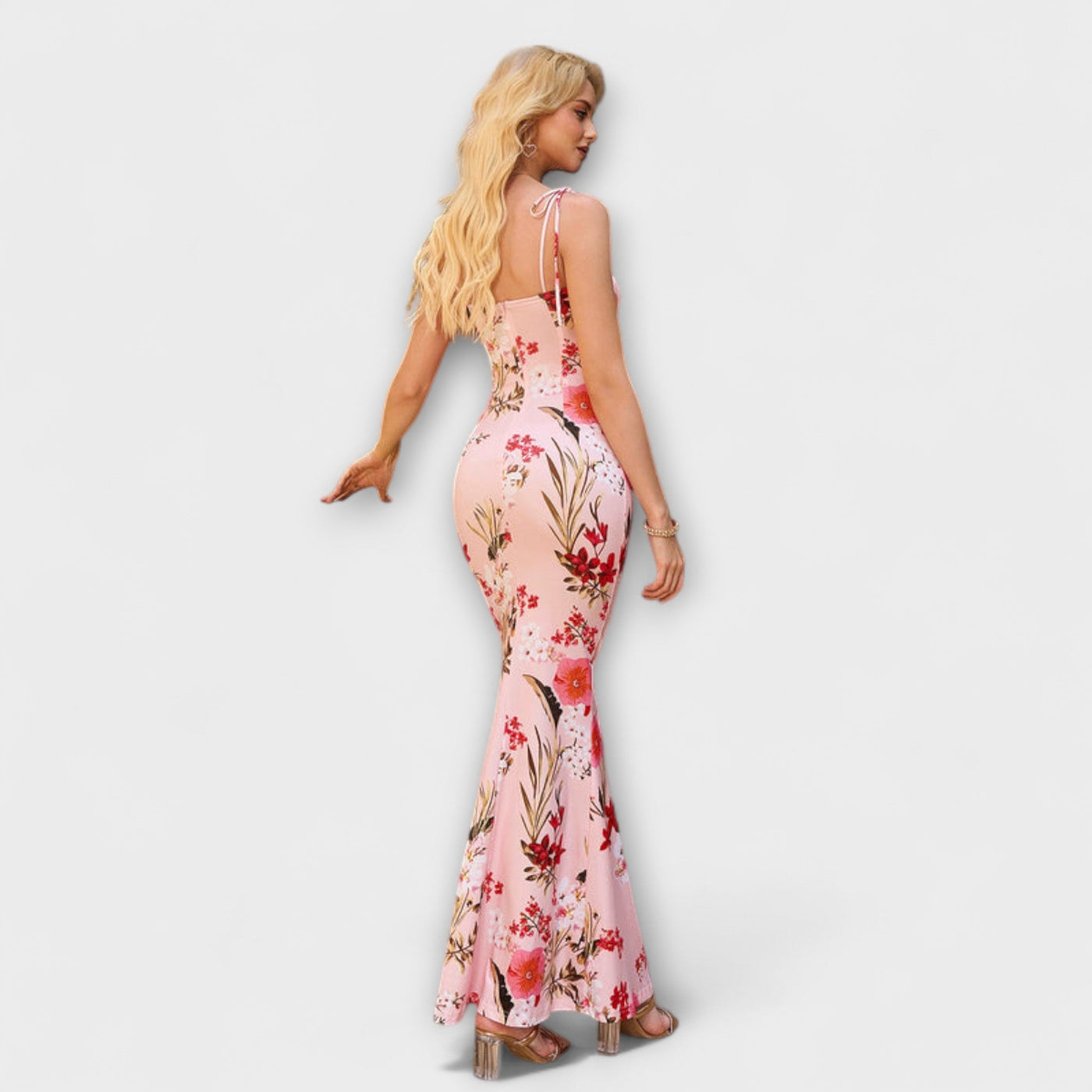 Thalia - Vestido de Prom con Estampado Floral y Tirantes Atados