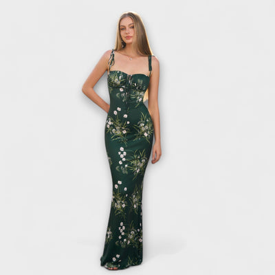 Thalia - Vestido de Prom con Estampado Floral y Tirantes Atados