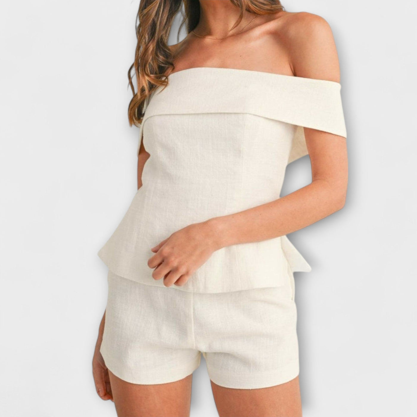 Olivia - Conjunto de Dos Piezas de Algodón y Lino Blanco