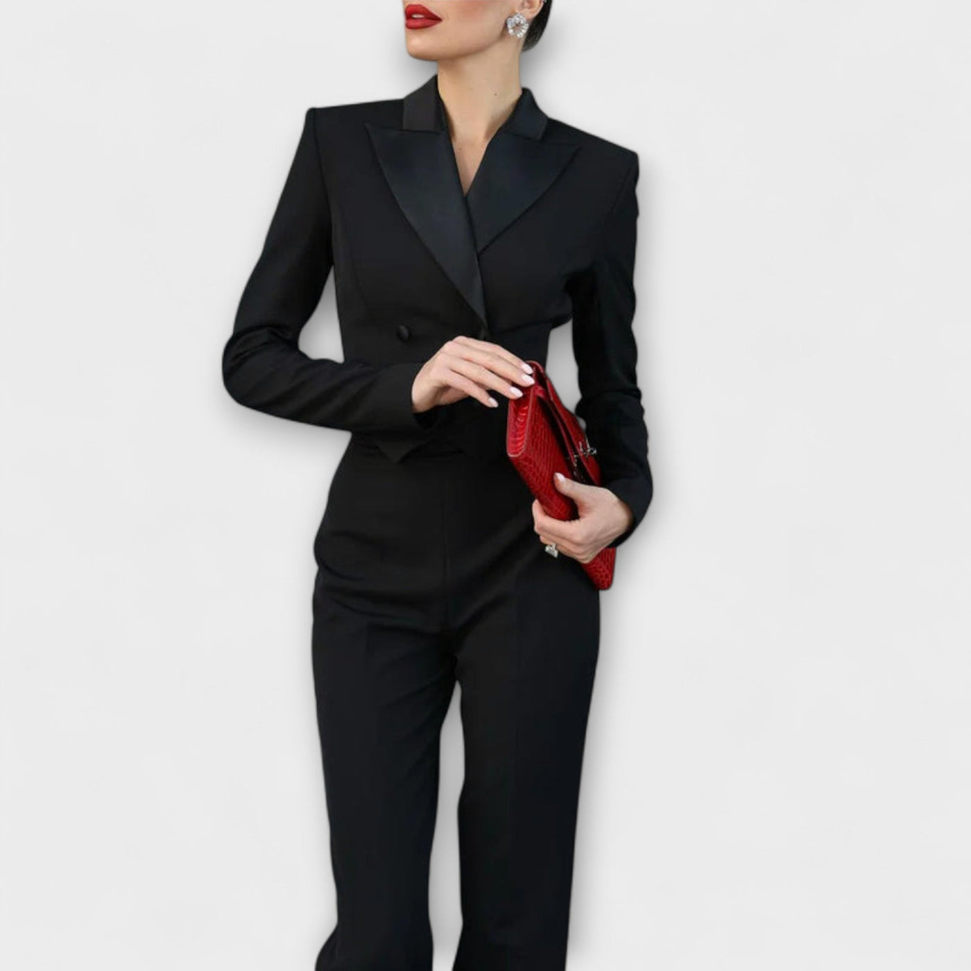 Noa - Conjunto Corto de Blazer Espalda Descubierta con Perlas Negras