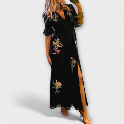 Beatrice - Elegante vestido azul marino con bordado floral