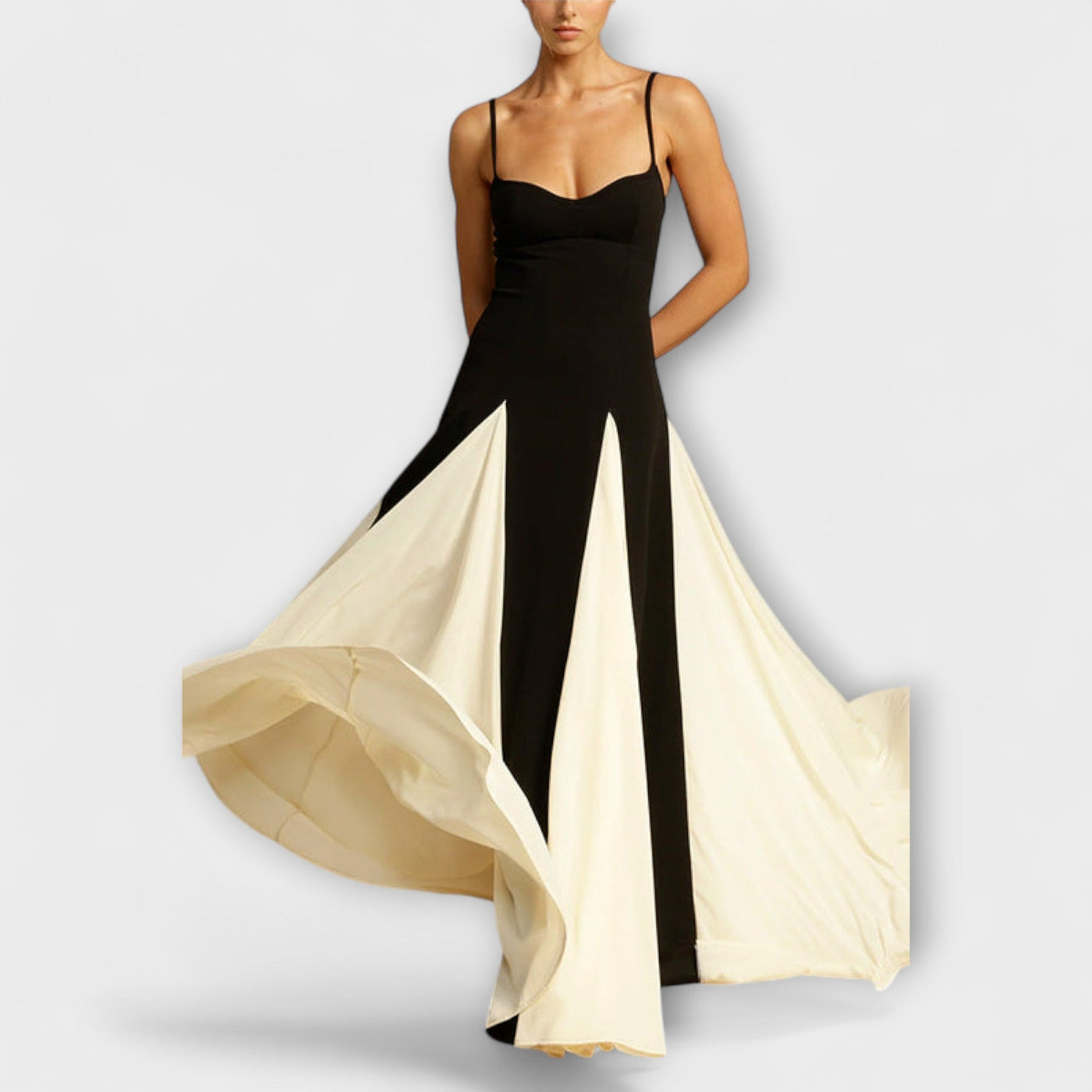 Ember - Elegancia Clásica Vestido Maxi A-Línea con Paneles de Tul